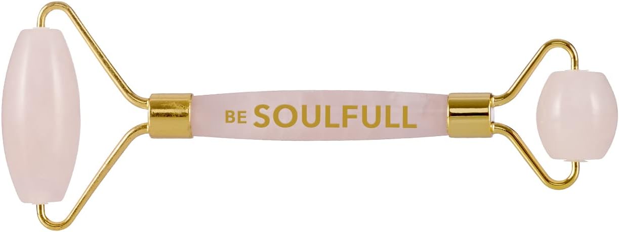 BE SOULFULLRose Quartz Face Massage Roller |Double Sided Natural Pink Stone I Tool for Anti-Aging,Anti-Wrinkles I Skin Firming & Serum Application in a magnetic storage box