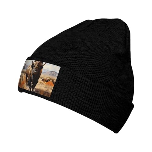 North American Bison Herd Winter Stretch Loose Knitted hat, Men's Velvet Patch Beanie hat, Unisex Outdoor Sports Travel Fashion Warm ski hat North American Bison Herd Winter Stretch Loose Knitted hat, Men's Velvet Patch Beanie hat, Unisex Outdoor Sports Travel Fashion Warm ski hat