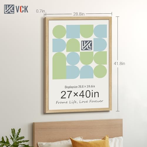 Image of VCK 27x40 Poster Frame Solid Wood Natural 3 Pack Picture Frames 27 x 40 Inches with Wall Mounting Hanging
