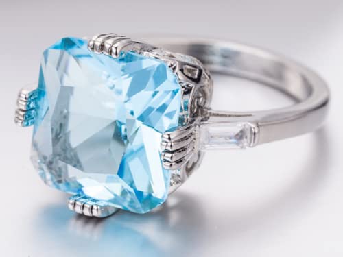 Awmnjtmgpw 925 Sterling Silver Cut Aquamarine Cubic Zircon Blue Topaz Four Claw Engagement Wedding Ring Size 6-10 (Size 9)3