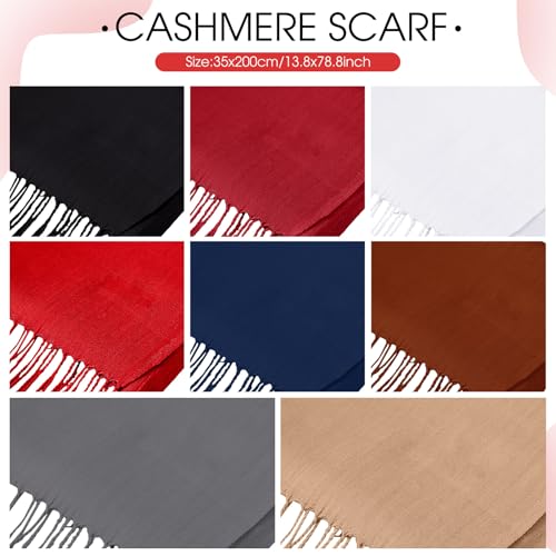 Suhine 8 Pcs Blanket Scarf Bulk Warm Soft Pashmina Shawl Winter Long Scarf with Tassel Edge for Women Men2