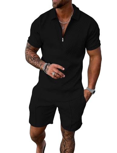 Recopilación de Pantalones cortos deportivos para Hombre del mes. 41 VIOPY Conjunto Deportivos Hombre Verano Polo Manga Corta Casual 2 Piezas Camisas de Manga Corta y Pantalones Cortos Negro L