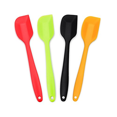 4-Piece Silicone Spatula, Heat-Resistant Non-stick Rubber Spatulas with Stainless Steel Core Small Red/Green/Black/Orange