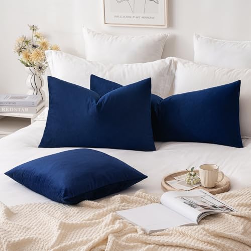 Image of MIULEE Velvet Pillow Cover Soft Luxury Decorative Throw Pillow Cover Single Rectangle Long Body Lumbar Cushion Case for Couch Sofa Bedroom Car Decor,14x36 Inch Dark Blue