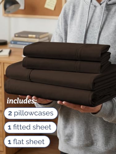 Image of Twin 4 Piece Bed Sheet Set - Breathable & Cooling Sheets - Chocolate Brown