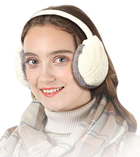 knolee Unisex Knitting EarMuffs Faux Furry Earwarmer Winter Outdoor EarMuffs,White