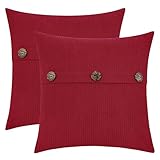 HWY 50 Fundas para Cojines con Triple Botón 50x50 cm 2 Piezas, Color Rojo