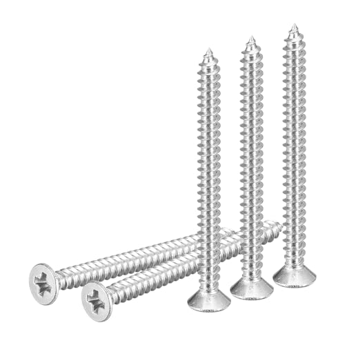 Image of DTGN 100Pcs #4x1-3 /8 inch Flat Head Wood Screws, 304 Stainless Steel Phillips Self Tapping Screws - Good for Woodworking, Furniture - Silver