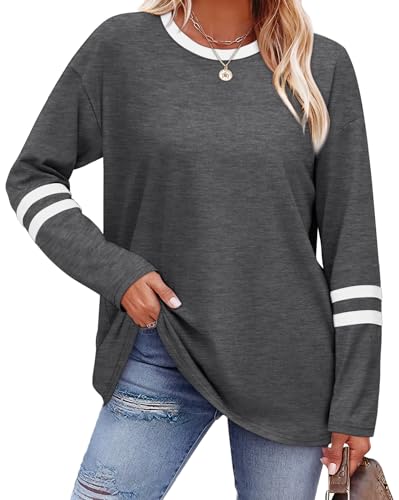 Image of Sampeel Long Sleeve Shirts for Women Color Block Casual Tops Fall Outfits 2026 Basic Tees Trendy Spring Clothes