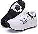 SSDM Zapatos con Ruedas con Ruedas Traseras Retráctiles, Patines, Patinetas, Zapatos Deportivos para Niños, Niñas, Zapatillas Al Aire Libre,Blanco,32 EU