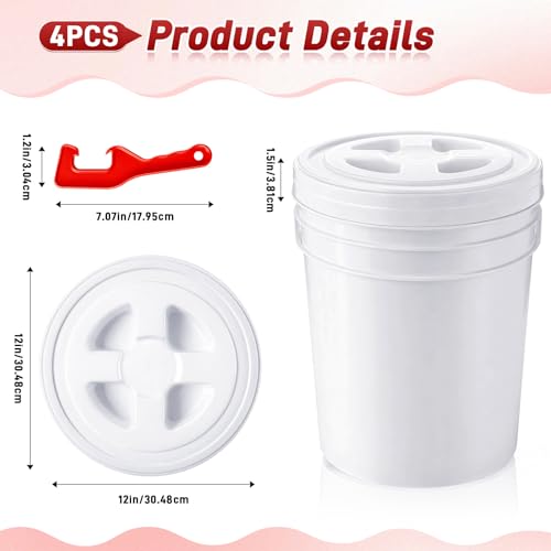 Novabright 4 Pcs 5 Gallon Bucket Lids with 4 Lid Openers 12 Inch Leak-proof Food Plastic Screw Top Seal Lids for Pet Food Storage, Chicken Feed Containers, and Paint Storage(White) by Novabright - Image 2