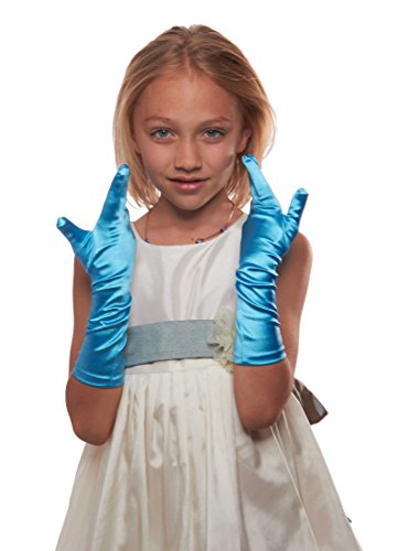 Greatlookz Showstopper Shiny Satin Elbow Length Gloves for Girls (Sky Blue, 8-12)