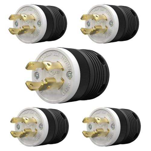 Image of 5 Pack NEMA L14-30P Locking Plug, 30 Amp Generator Replacement Plug 125 /250V 3 Pole 4 Wire Grounding,Twist Lock Adapter Male Plug , Industrial Grade Heavy Duty, UL Listed (E355464)