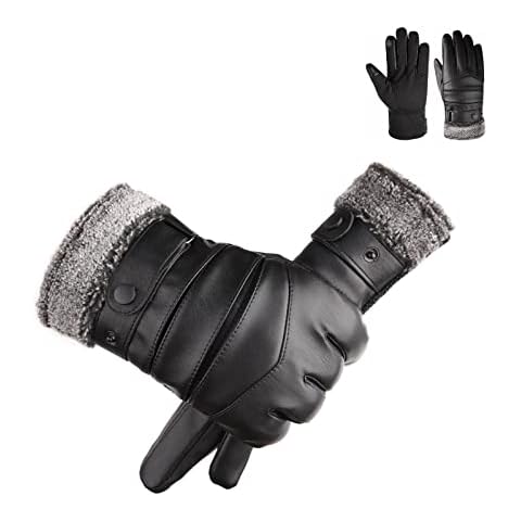 Men's Winter Leather Gloves Touch Screen Thick Warm Fleece Lining Faux Leather Winter Gloves for Outdoor Driving Cycling (Black) Cover