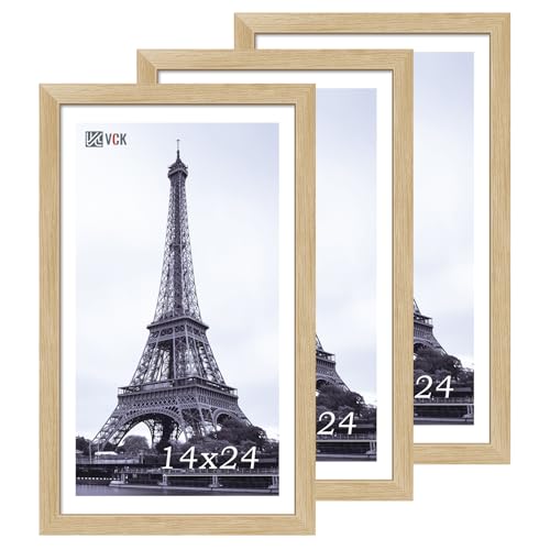 Image of VCK 14x24 Frames 3 Pack, Natural Poster Frame MDF Wood with Polished Plexiglass, Wall Mounting Horizontal & Vertical Display