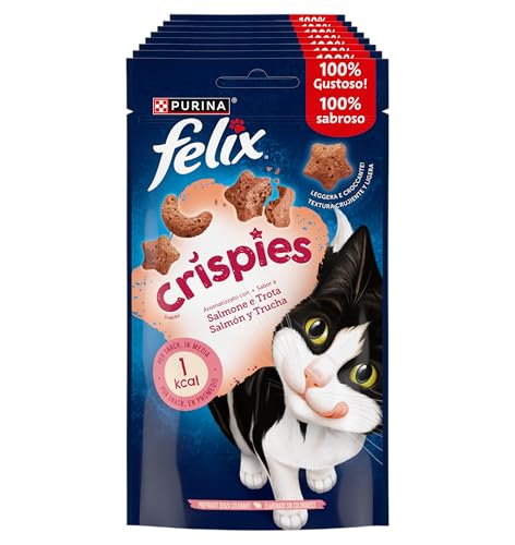 FELIX Crispies Snack per Gatti Adulti con Salmone e Trota 8 Confezioni da 45g