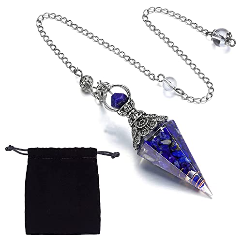 Pendule radiesthésie collier d'exception en résine gemstone et éclats de lapis lazuli naturels - 2