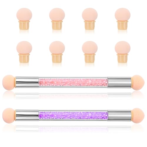 Sponge Tool Nägel Ombre Pinsel Gelnägel Schwamm Pinsel Nailart Runde Schwämme Schwammpinsel Doppelkopf Nagelpinsel Mit 8 Stück Ersatzköpfe Pigment Applicator Tupfpinsel Sponge Brush Applikator für Diy
