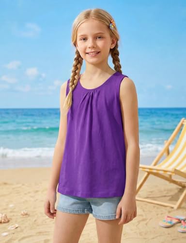 Image of Noomelfish Girls Criss Cross Back Tank Tops Soft Jersey Cotton Sleeveless Shirts (3-12 Years)