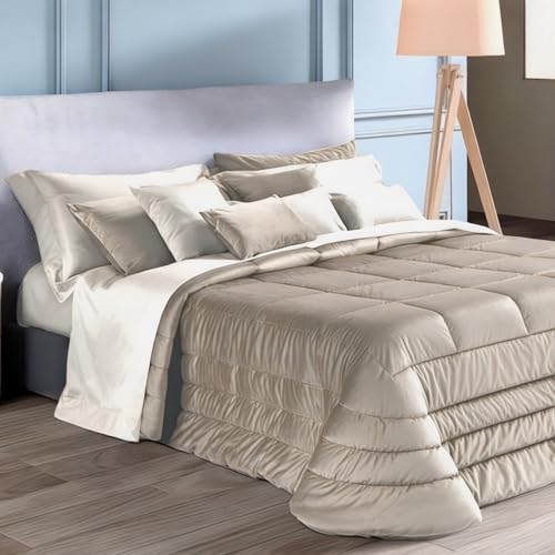 Buccia di Mela Trapunta Piumone Invernale Matrimoniale in Velluto (3-Tortora)