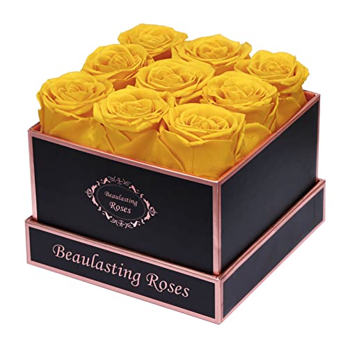 Beaulasting Roses Preserved Roses In A Box Real Eternity Roses That Last For Years Gift For Her Christmas Valentines Day Mothers Day(Square Black Box, 9 Yellow Roses) #TOP13