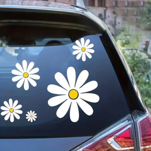 5pcs Daisy Pattern Vinyl Decal, Suitable for Car Windows, Bumper, Laptops, Glass, Walls, Waterproof Exterior Car Accessories - Indoor Outdoor Use, Blocking Scratches Stickers #2BZ218