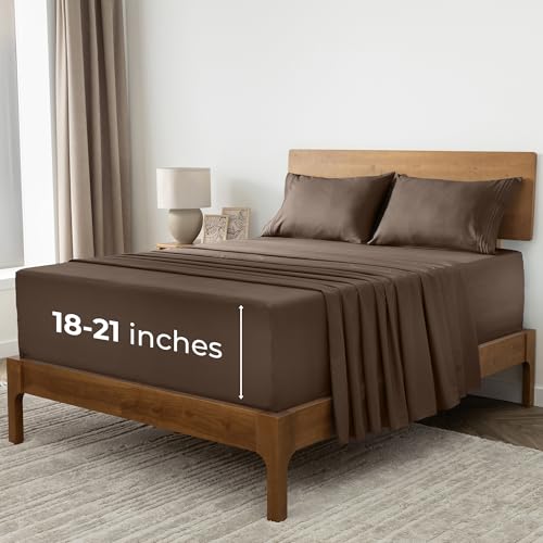 Image of Mellanni Extra Deep Split King Sheets - 5 PC Iconic Collection Bedding - Hotel Luxury, Ultra Soft, Cooling Bed Sheets - Wrinkle, Fade, Stain Resistant (Split King, Brown)