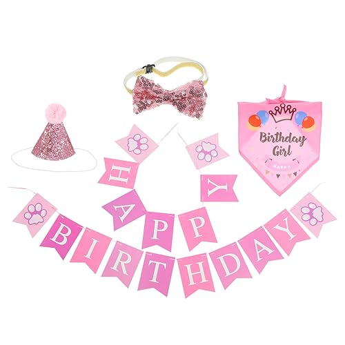 BELLIFFY 1 セット 猫 誕生日 衣装 猫 キャットナップ 子猫 キャットニップ ぬいぐるみ ハッピー 誕生日 デコレーション パーティー 犬 帽子 装飾 犬 バンダナ ペット よだれかけ ペット コスプレ 帽子 コットン ピンク