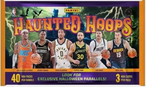 2023-24 Panini NBA Haunted Hoops Halloween Basketball Factory Sealed Bundle Box 40 Packs of 3 Cards 120 Cards in All! Look for Exclusive Halloween Orange Slime Holo Webs Parallels! Look for rookie cards of Ausar Thompson Amen Thompson Victor Wembanyama and Others! Paper Thin Stock.