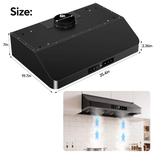 Image of Black 30 Inch Under Cabinet Range Hood 1200 CFM, Hook Design