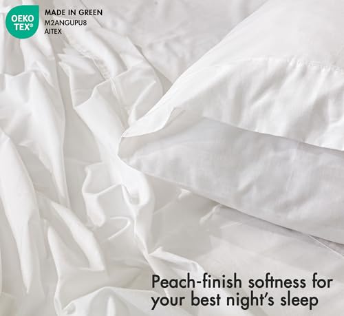 Image of RUVANTI 100% Cotton Percale Sheets Twin - Crisp Cooling Summer Bed Sheets for Hot Sleepers, Deep Pocket 14 inch, Soft Peach Finish, Breathable & Durable Hotel-Style 3 Piece Set, Ivory