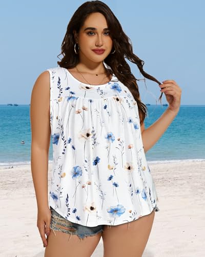 Image of Women Plus Size Tank Top Casual Summer Tops Loose Fit Sleeveless T Shirts Trendy Crewneck Tunic Tees 2026