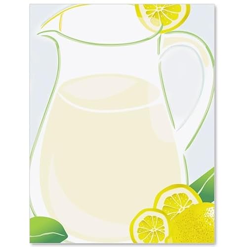 PaperDirect Fresh Lemonade Border Papers, Refreshing Lemon and Greenery Design, 8.5 x 11, Acid-Free, Ideal for Summer, Invitations, Notes, Letters, Cards, 25 Sheets