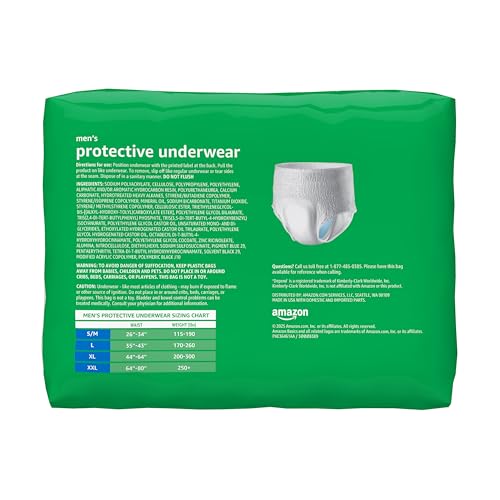 Image of Amazon Basics Maximum Absorbency Incontinence Underwear for Men with Leak Protection and Odor Control, Disposable, Small /Medium, 60 Count (3 Packs of 20)