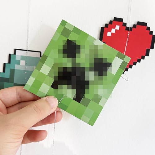 Image of 46Ft Pixel 5th Birthday Party Decorations Green Brown Miner Themed Garland Streamer for Boys 5th Mining Craft Birthday Pixel Miner Gamer Cartoon Mining Party Decor Supplies
