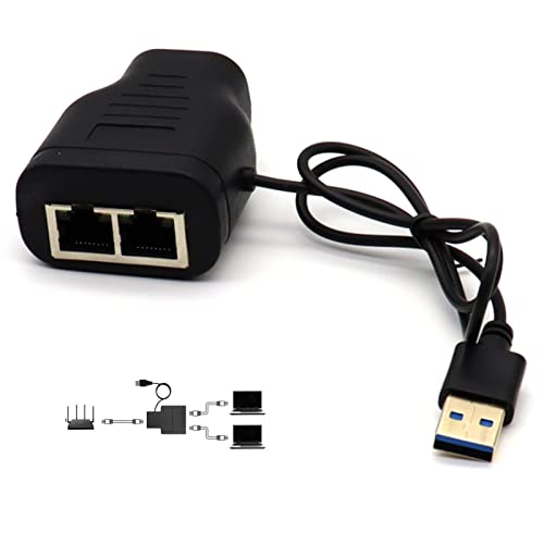 LOKEKE RJ45 Network Splitter Adapter, RJ45 1 to 2 LAN Ethernet Network Adapter Converter with USB Power Cable Cord for Cat6 / Cat7