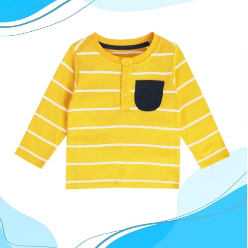 Image of miniklub Baby Collar Long Sleeve Knitted Cotton T-Shirt (Grey /Yellow Color)