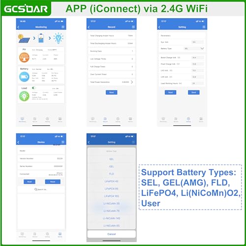 GCSOAR MPPT Laderegler 30A 12V/24V Auto Max PV 100V Eingebauter WiFi Adapter APP Fernsteuerung LCD Display Solarmodul Solarladeregler für Gel versiegelt Flooded Lifepo4 Typ