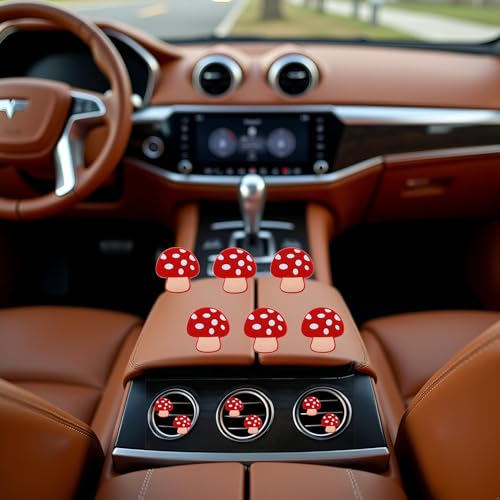 Image of 6 Pcs Red Mushroom Air Vent Clips, Cute Mushroom Car Air Fresheners Vents Clips Diamond Vent Clip Cars Interior Decor Charm Bling Car Accessories Cars Decoration for Women, Automotive Air Fresheners
