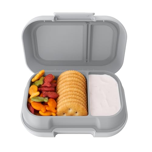 Bentgo Kids Snack - 2 Compartment Leak-Proof Bento Box Container for Snacks and Small Meals, Easy-Open Latch, Dishwasher Safe, BPA-Free for School, Daycare, & Sports - Ideal for Ages 3+ (Gray)
