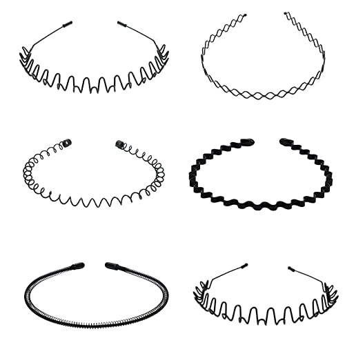6Pcs Diademas de Metal, Aro para el Pelo Antideslizantes, Unisex Elástico Primavera Ondulado Deportes Pelo Aro Banda Niña Hombres para la Cabeza Accesorios Cover