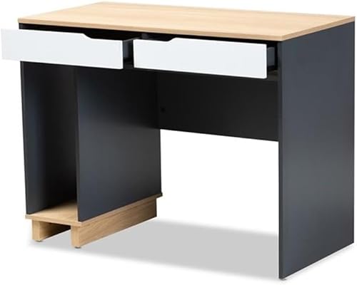Miniatura 6 de BOWERY HILL Moderno escritorio de madera para computadora con 2 cajones en grisroble