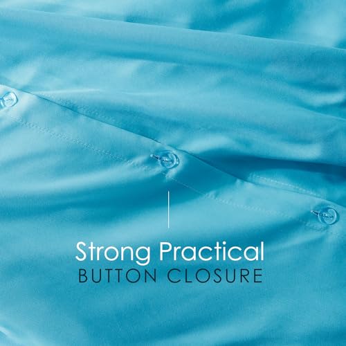 Image of Hearth & Harbor Bright Blue Duvet Cover with Fitted Sheet Full Size | 4 Piece Soft Double Brushed Bedding Set, Button Closure, 1 Duvet Cover 80x90 Inches, 1 Fitted Sheet, 2 Pillow Shams