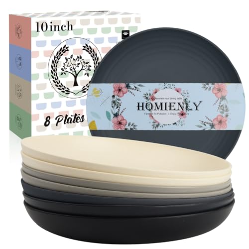Image of Homienly Premium Wheat Straw Dinner Plates, Reusable 8 PCS Unbreakable Plates 10 inch Plate Set, Alternative Plastic Plate Microwave and Dishwasher Safe Plates Set for Home - GreyStone