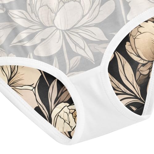 Animals Toddler Underwear Custom 2t Cotton Panties for Girl Vintage Peony Flowers Beige Black Kids Briefs Undies 5