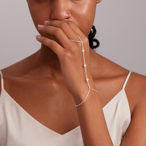 Silver Hand Chain Bracelet for Women, Ring Bracelet Hand Chain Dainty Finger Ring Slave Bracelet Silver Hand Jewelry for Women Trendy2