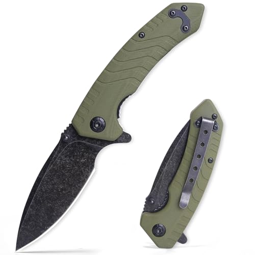 BARRYSAIL Folding Pocket Knife, 3.3 Inch D2 Steel Blade G10 Handle Small EDC Knife with Liner Lock, Pocket Clip for Men Women, Perfect Tool for Camping Hunting Survival