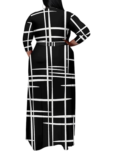 Image of PinkPatty Women's Plus Size Maxi Dress Print 3 /4 Sleeves V Neck Party Sundress Wedding Guest Dresses