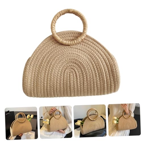FRCOLOR Large Capacity Woven Beach Bag for Women Handmade Cotton Rope Handbag Stylish Summer Tote for Travel and Vacation Versatile Outdoor Storage Pouch2