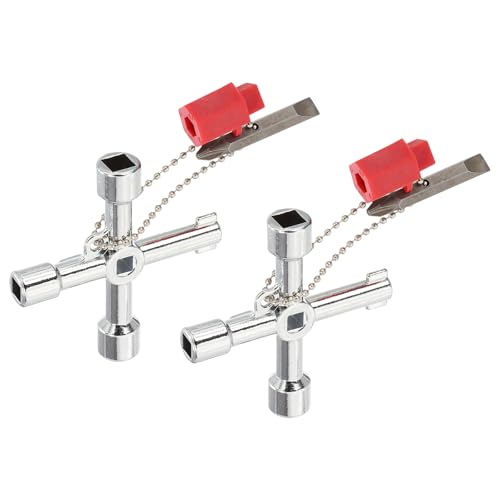PATIKIL 4-Way Multi-Functional Utility Key, 2 Pack Universal Cross Key Stopcock Key 4 in 1 Triangle Square Key for Water Gas Meter Valve Cabinet Cupboard, Silver